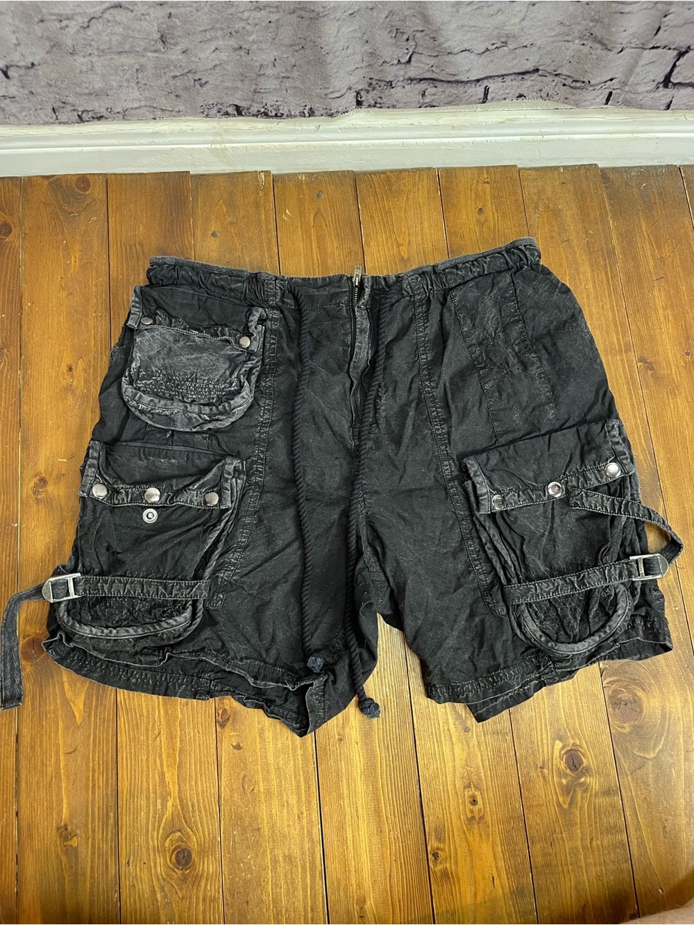 Free people size small moon bay parachute shorts distressed black / gray